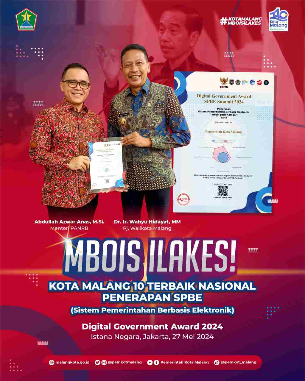Mbois Ilakes Kota Malang 10 Terbaik Nasional Digital Government Award&nbsp;2024
