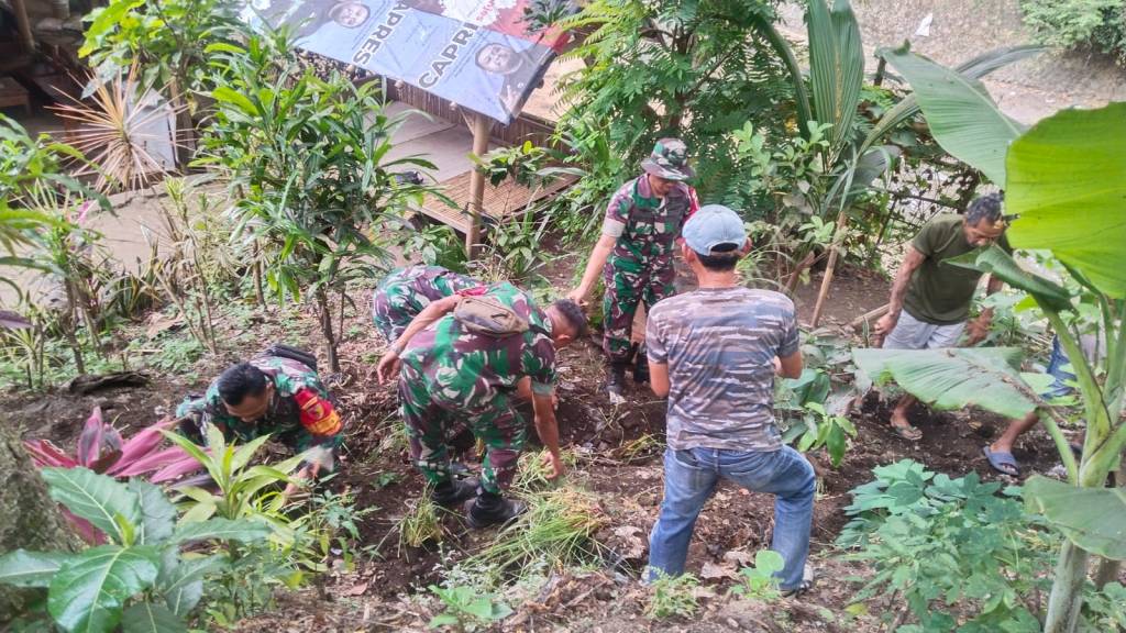 Cegah Banjir dan LongsorPersonil Koramil 0833/01 Klojen Tanam Rumput Vetiver